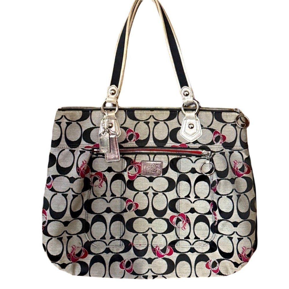 Coach Poppy Black and Red Signature Handbag